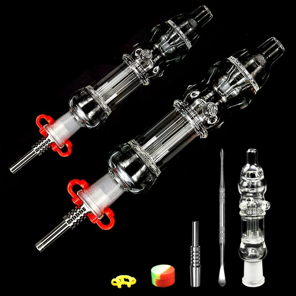 MINI 10/14mm Glass Oil Rig Pipe Concentrate Dab Straw Set Thick Glass  Bubbler Honey Straw Kit with Titanium Nail and Case